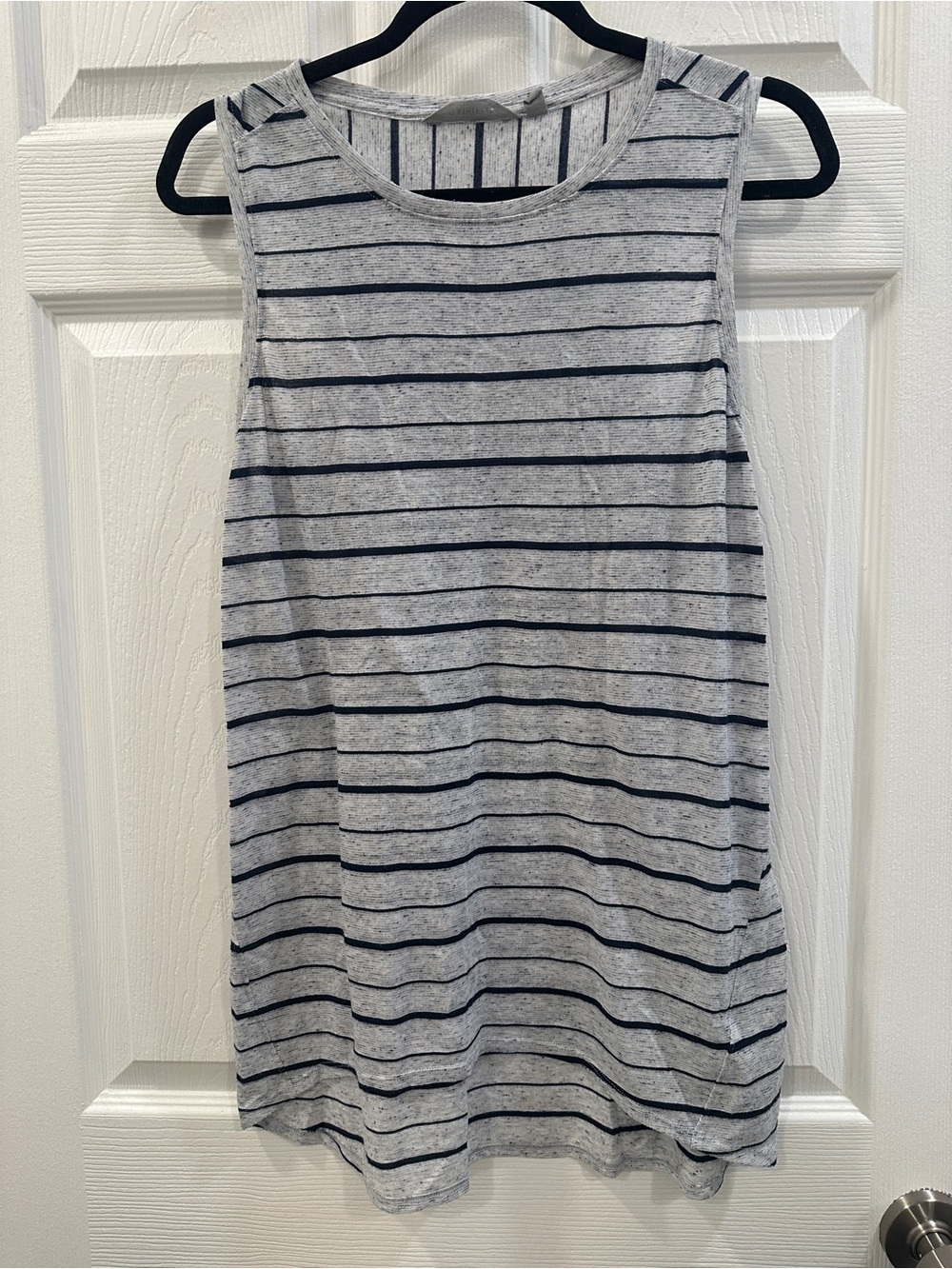 Athleta Womens Gray Black Striped Scoop Neck linen blend Tank Top Size S